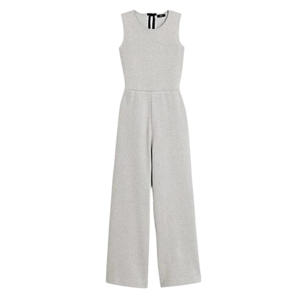 J CREW LUREX Sparkle Bow Back Jumpsuit Wide Loose Leg Holiday Knit Stretch